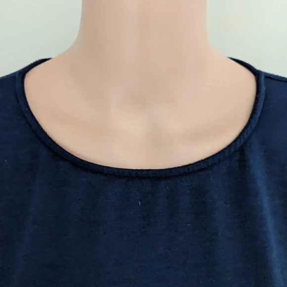 Pleione Stripe Bell Sleeves Blouse Size M Peplum Navy‎ Blue is Casual - Picture 2 of 8